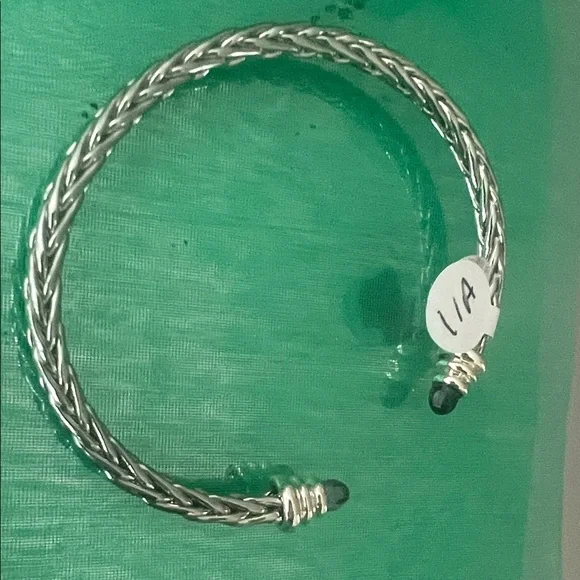 Elegant Silver-Toned Women's Bracelet Sapphire Ends - Picture 2 of 2